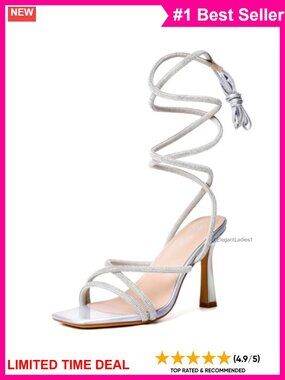 Lace Up Strappy High Heeled Sandals Square Open Toe Faux Leather